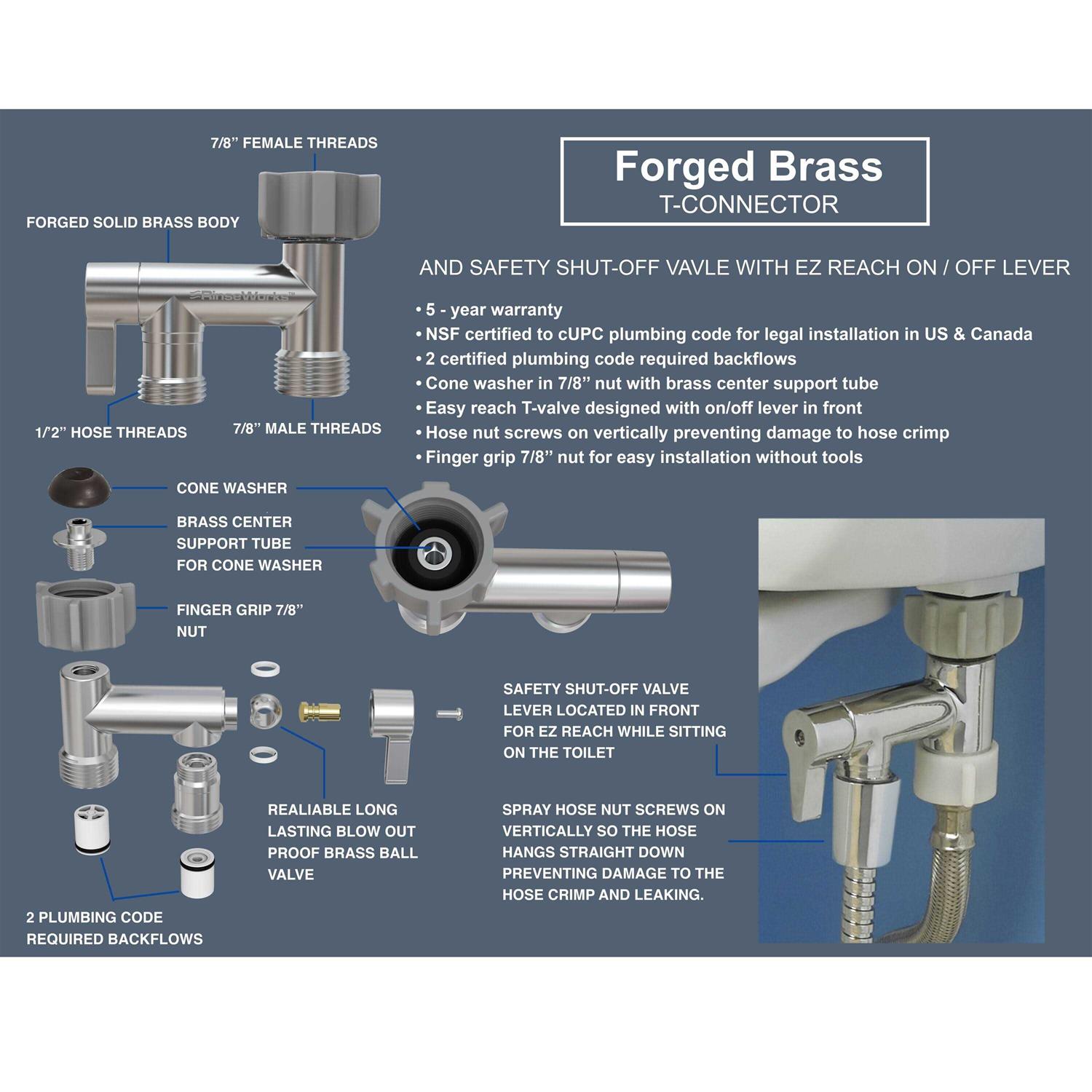 RinseWorks All Brass Aquaus 360 Handheld Bidet Sprayer for Toilet