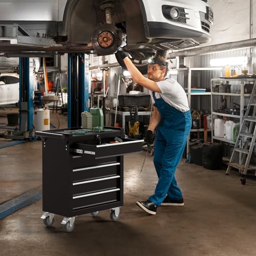 4-Drawer Rolling Tool Chest Toolbox,Tool Chest with Wheels,Tool Storage Cabinet with Locking System,Tool Box Organizer for Garage,Warehouse, Workshop (Black, 4-Drawers)