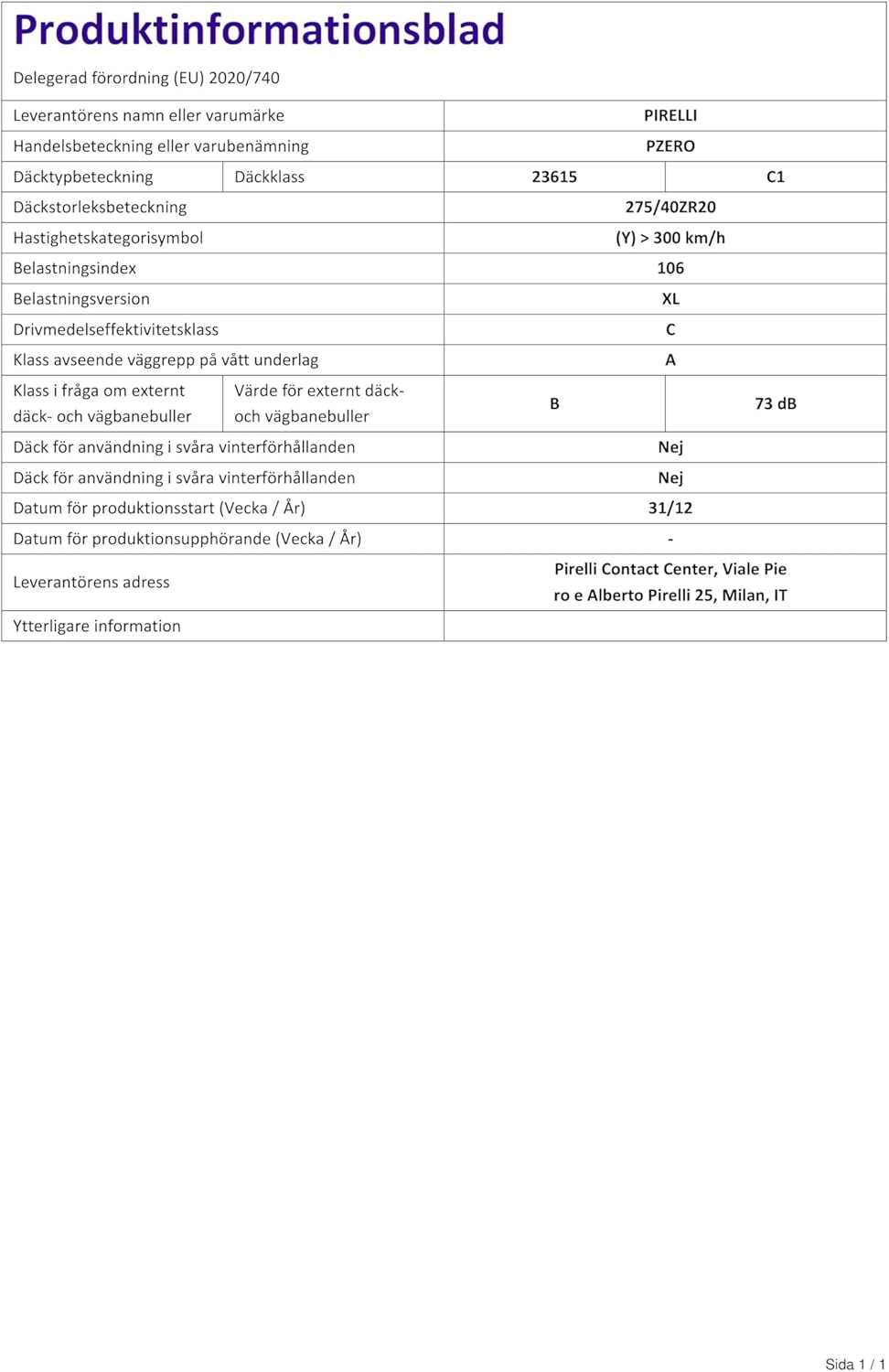 Pirelli P ZERO Radial Tire - 275/40R20 106Y