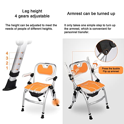 Bedside Commode with Adjustable Height,Commode Wheelchair One Button Folding Commode Chair Toilet Multifunction Shower Chair Use as Mobile Toilet Travel Easy to Fold for Disabled Elderly B