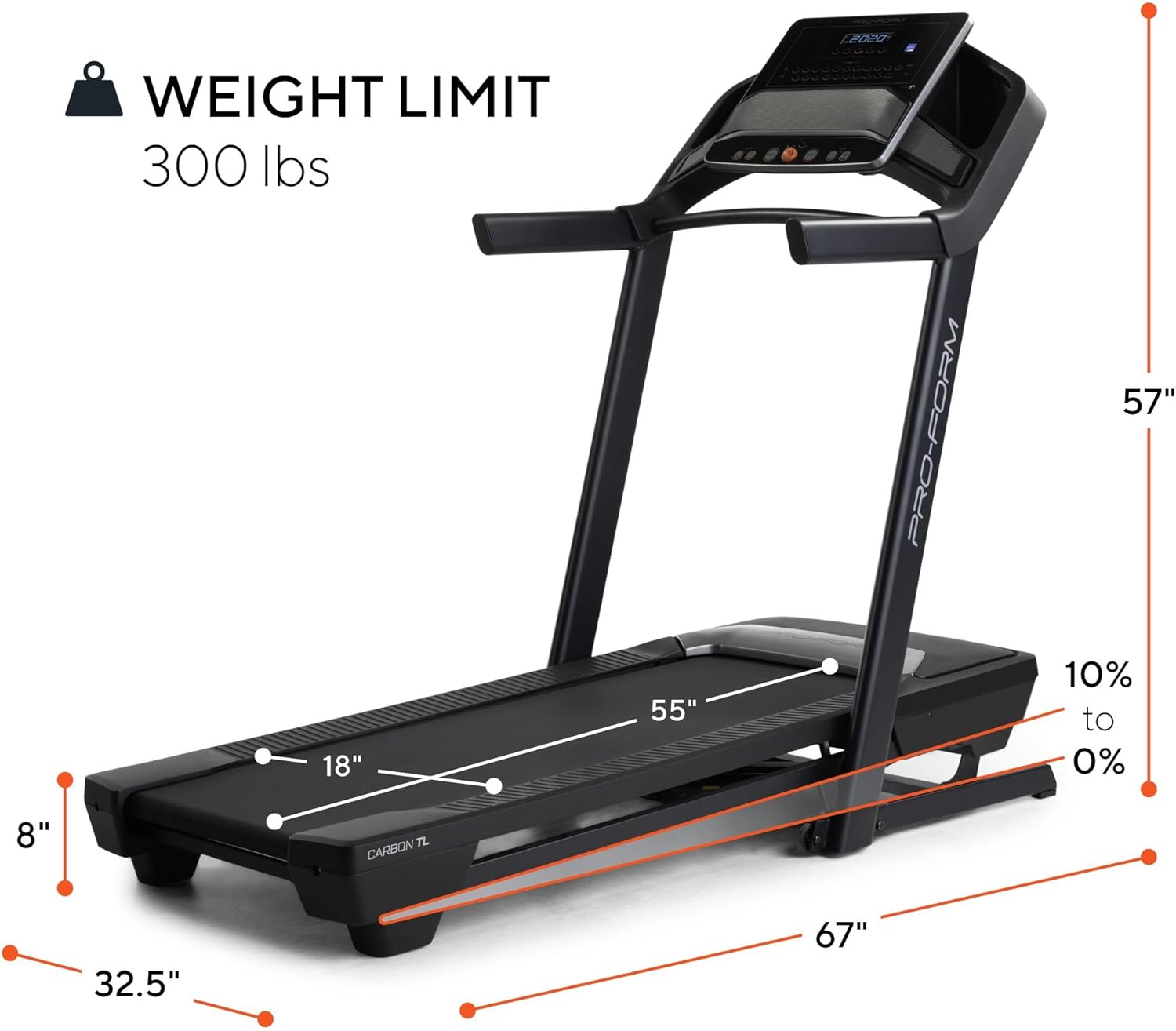 ProForm Carbon TL; Treadmill for Walking and Running with 5” Display, Built-in Tablet Holder and SpaceSaver Design