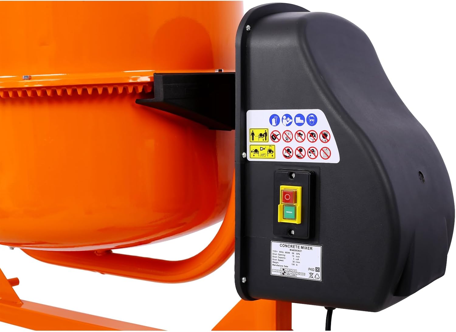 5 CU FT Electric Cement Mixer, Portable Electric Concrete Mixer Machine With Wheel & Stand, 2/3 HP 650W 120V Power Cement Mixer Machine for Stucco Mortar Seeds Fodder, ‎orange