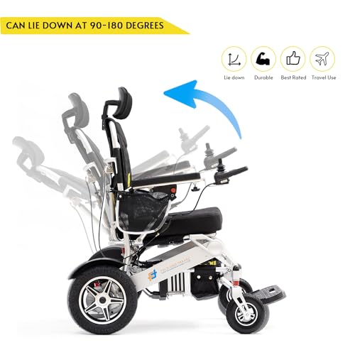 Enhanced Mobility Lightweight Foldable Electric Wheelchair for Seniors and Adults, Ideal Travel Companion with Portable Power Chair (1 Battery 15+ Miles Range, Blue Seat)