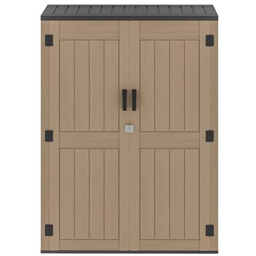 DWVO Outdoor Weather-Resistant Horizontal Storage Shed, 35 Cu Ft Capacity, Lockable and Waterproof, Suitable for Storing Garden Tools, Light Gray