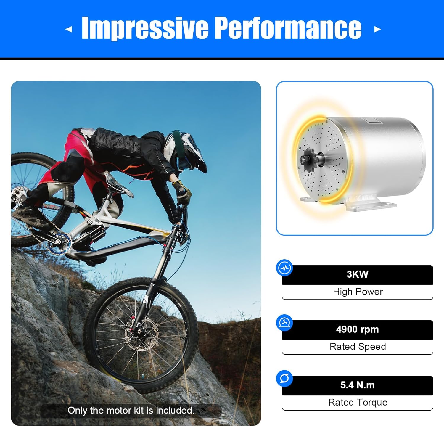 Brushless Motor Kit with Controller and Throttle 48-72V 3000W 6000RPM High Speed Motor Go Kart Electric Brushless Motor Kit for Electric Scooter E Bike Engine Motorcycle DIY Part Conversion Kit