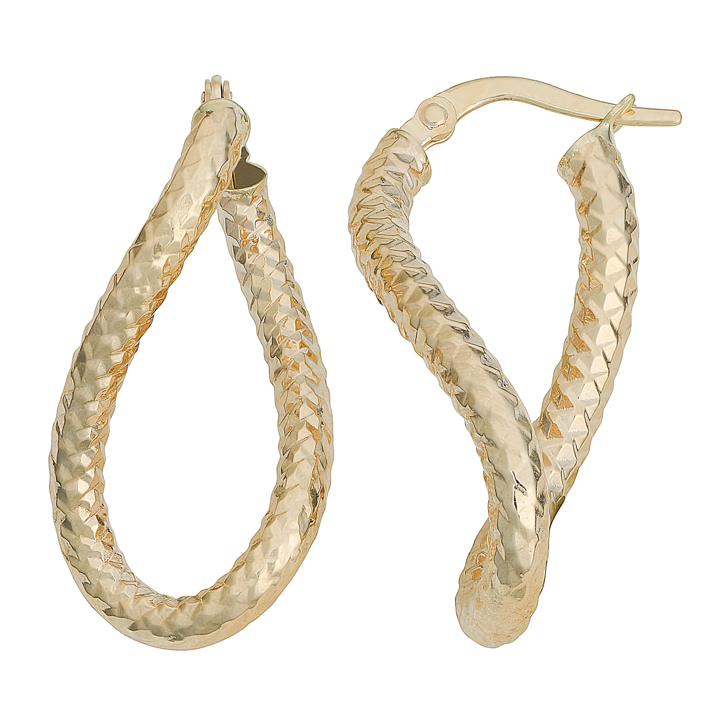 10k Yellow Gold Diamond-cut Twist Oval Hoop Earrings
