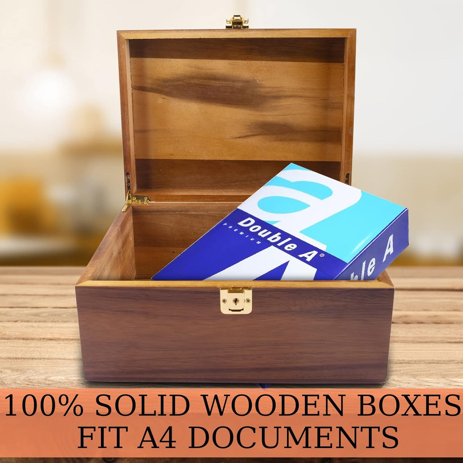Wood Box Large Keepsake Boxes with Hinged Lids Solid Wooden Storage Boxes with Lock Big Sturdy Treasure Chest Decorative Stash Memory Gift Box for Office Home Decor (Large) Pack of 2