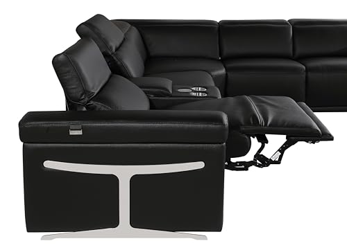 Riccardo 6-Piece Italian Leather Sectional Sofa with 3 Power Reclining Couch Seats, USB & Wireless Chargers, Headrests, Lumbar Support, Cup Holder, and Console Storage, White