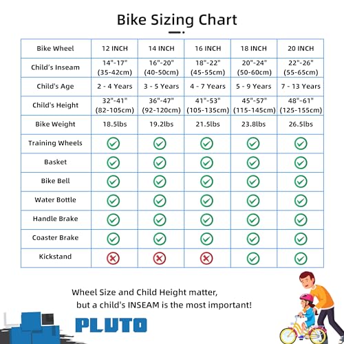 JOYSTAR Pluto Kids Bike 12 14 16 18 20 Inch Children's Bicycle for Boys Girls Age 3-12 Years, Kids' Bicycles with Light Up Training Wheels, Multiple Colors