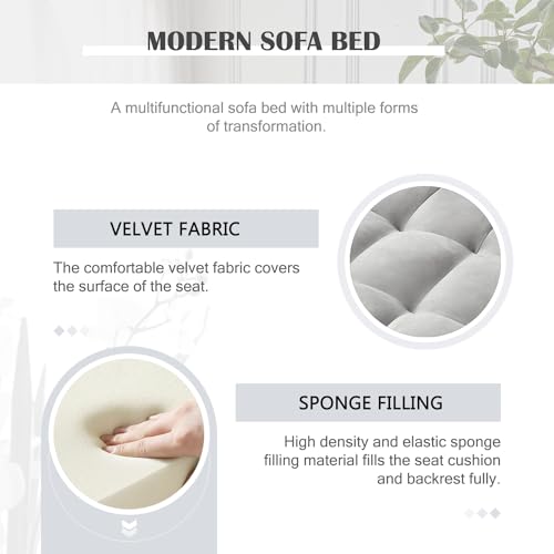 Sleeper Sofa Bed, 3 in 1 Sofa Bed Pull Out Couch Bed with Adjustable Backrest, Modern Sofa Bed for Living Room, Convertible Sofa Bed for Bedroom. (Grey)