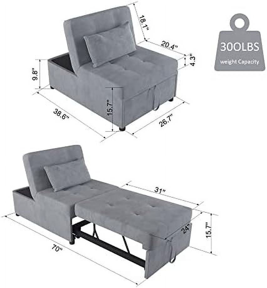 TJUNBOLIFE Velvet Convertible Sofa Bed  4 in 1 Multi- Folding Ottoman Lounge Chair  Modern Sleeper Bed Couch Guest Bed with Adjustable Backrest and Pillow for Living Room Small Room Apart