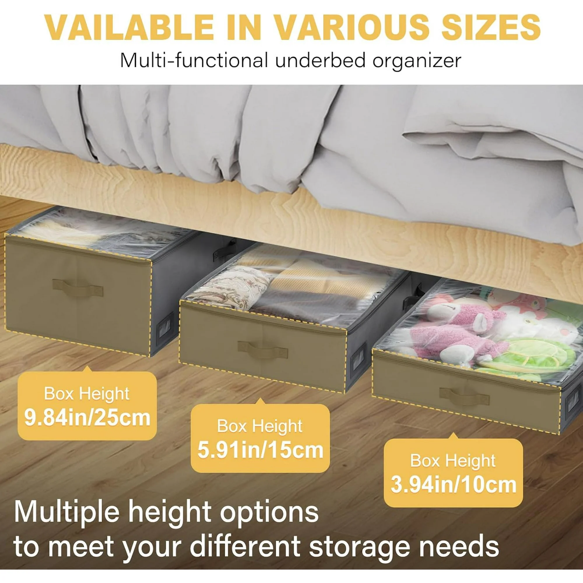 4-Inch Under Bed Storage Containers (3-Pack) | Sturdy Sidewalls | Clear Cover &amp; Label Holder | Underbed Organizer for Crib/Couch | Stores Clothing/Blankets/Wrapping Paper/Toys