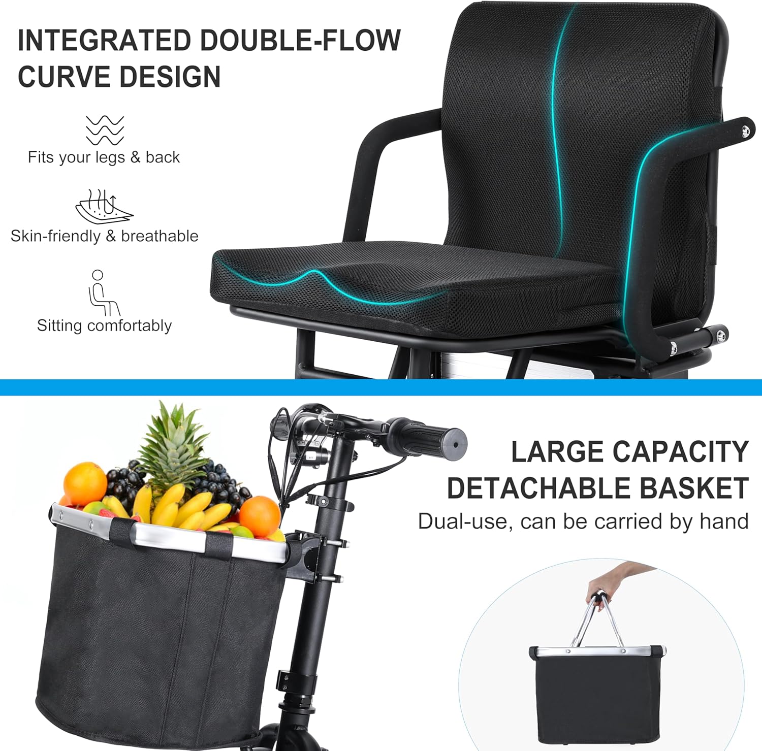 TopMate ES10 3 Wheel Electric Scooter Lightweight Folding Powered Mobility Scooter for Adult Seniors with Ergonomic Seat and Removable Battery, 350W Motor & 20Mi Long Range E-Trike with Basket - Black