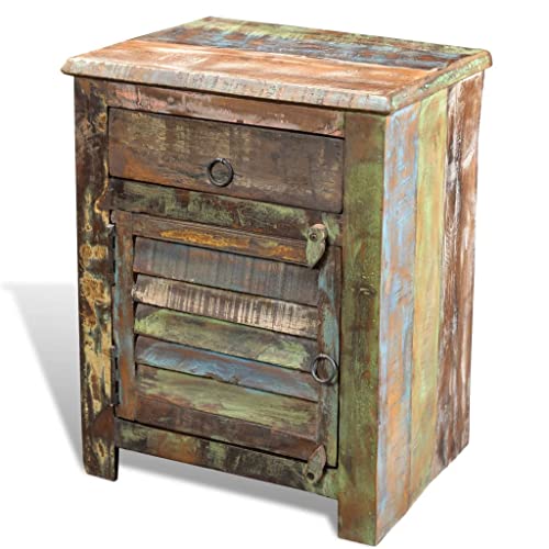 End Table with 1 Drawer 1 Door Reclaimed Wood,Reclaimed Wood End Table with Drawer and Cupboard for Home Decor and Storage, Brown