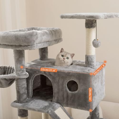 73 inches Large Cat Tree for Indoor Cats, Tall Cat Tower with Sisal Scratching Posts and Pads, Padded Plush Perch, Cozy Basket, Plush Condo for Large Cats, Beige