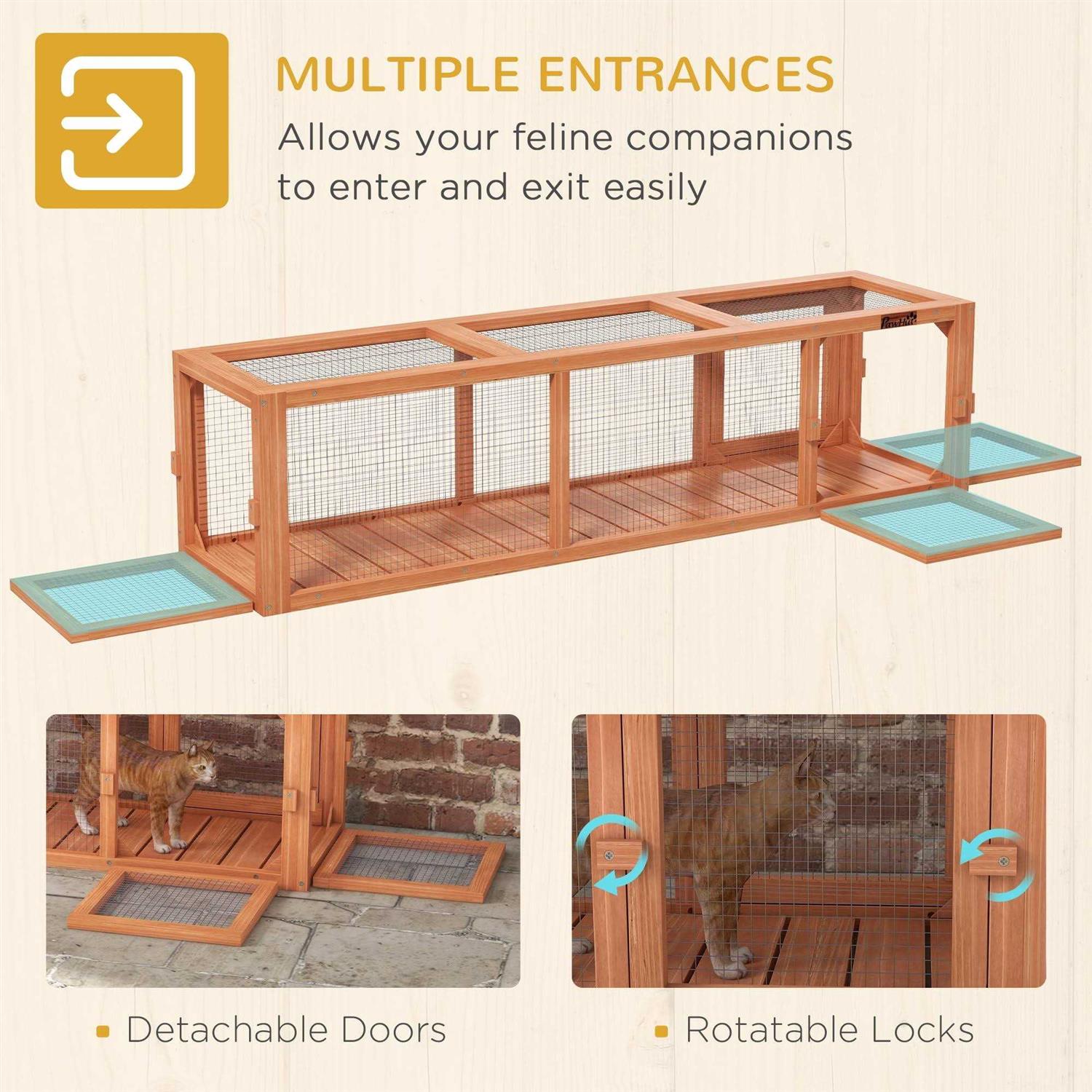 PawHut 59 Long Cat Tunnel with Extendable Design Wooden Outdoor Cat Tunnel House with Weather Protection - Pet Supplies online store