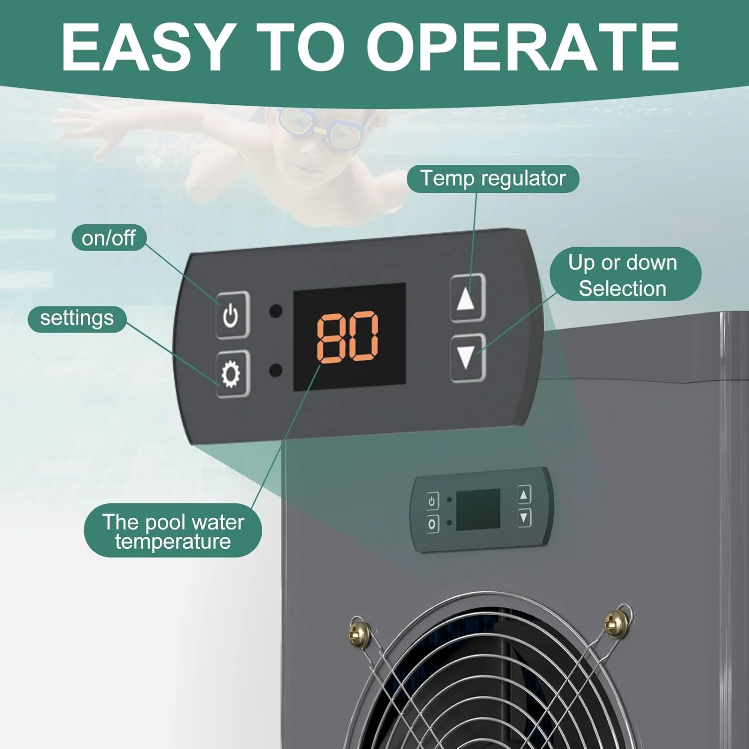 Lilypelle Pool Water Heater for Above Ground Pools,1.8 P Pool Heat Pump,15000 BTU/hr,Up to 5000 gallons,110V~120V/60Hz