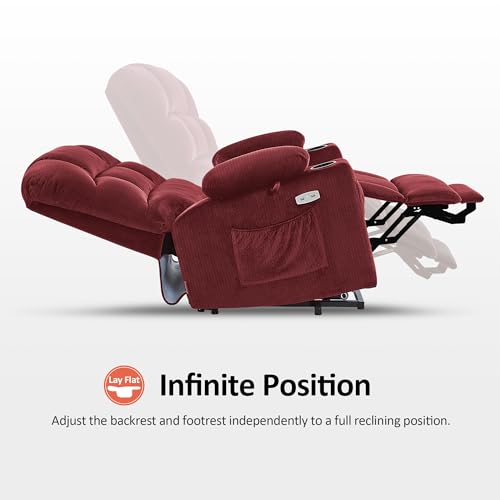 MCombo Large Dual Motor Power Lift Recliner Chair for Elderly, Massage and Heat, Lay Flat, Zero Gravity, Home Button, USB Port, Fabric 7680 (Large, Beige)