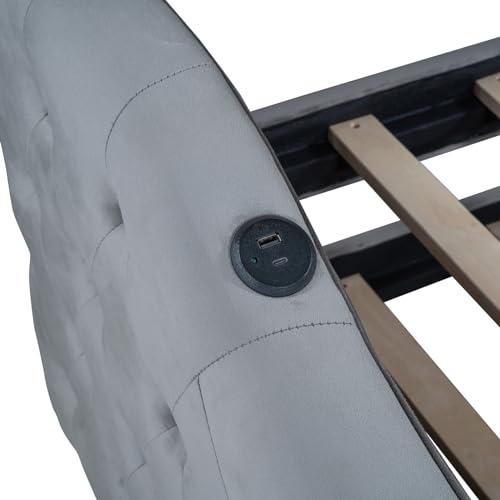 Twin Size Daybed with Trundle, Velvet Tufted Day Bed Frame with 2 USB Charging Ports, No Box Spring Needed, Upholstered Sofa Bed with Roll-out Trundle for Bedroom, Living Room, Guest Room, Pink