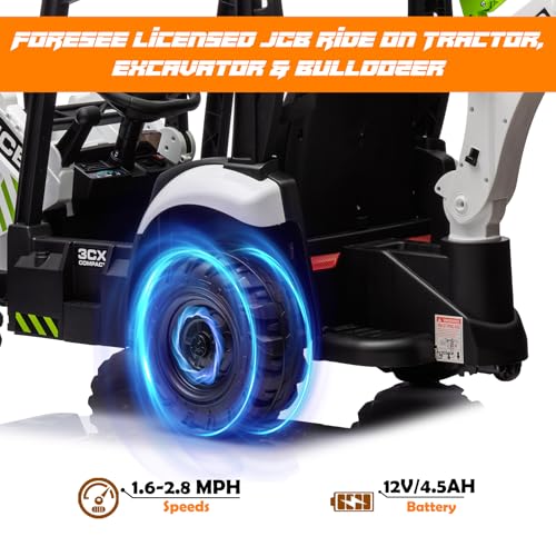4 in 1 Ride on Tractor Truck, 12V Electric Vehicle Excavator & Bulldozer & Removable Tent, Licensed JCB Battery Powered Electric Construction Car w/Front Loader Bucket, Digger, Remote Control, Yellow