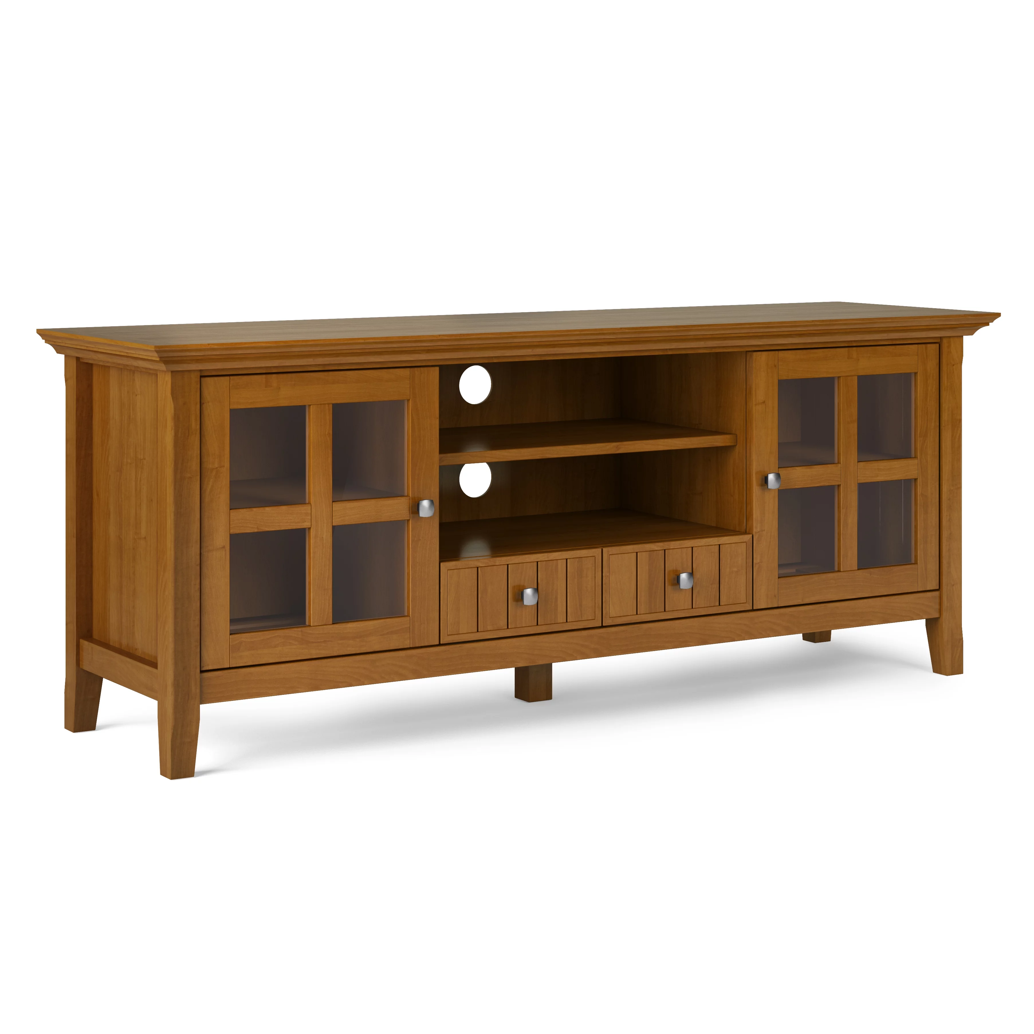 Acadian SOLID WOOD 60 inch Wide Transitional TV Media Stand in Light Golden Brown For TVs up to 65 inches