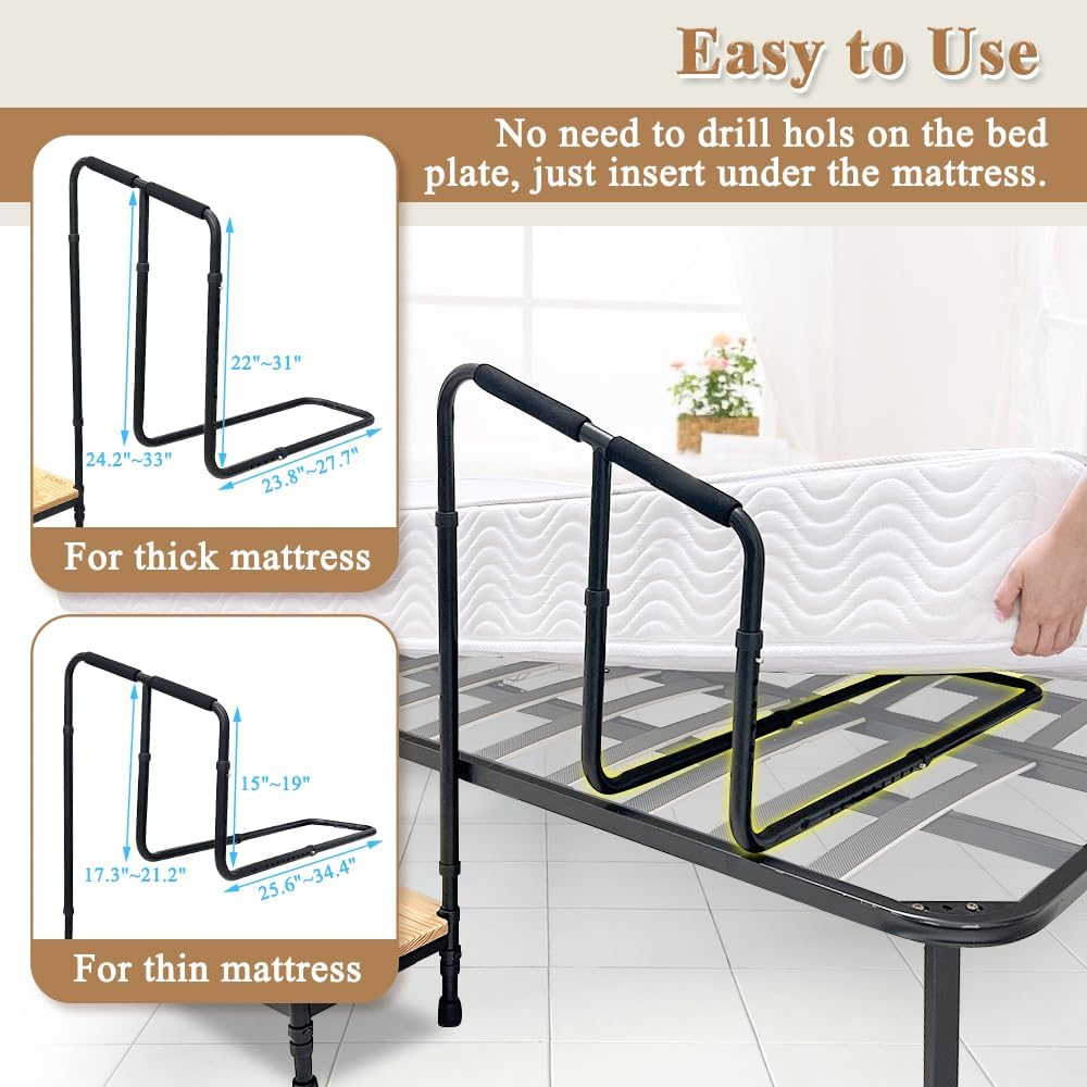 Zelen Bed Steps for High Beds for Adults Bed Assist Rail with Step Seniors Elderly Bed Step Stool with Handle for Seniors Bedside Foot Stools Medical Step Platform Heavy Duty with Straps