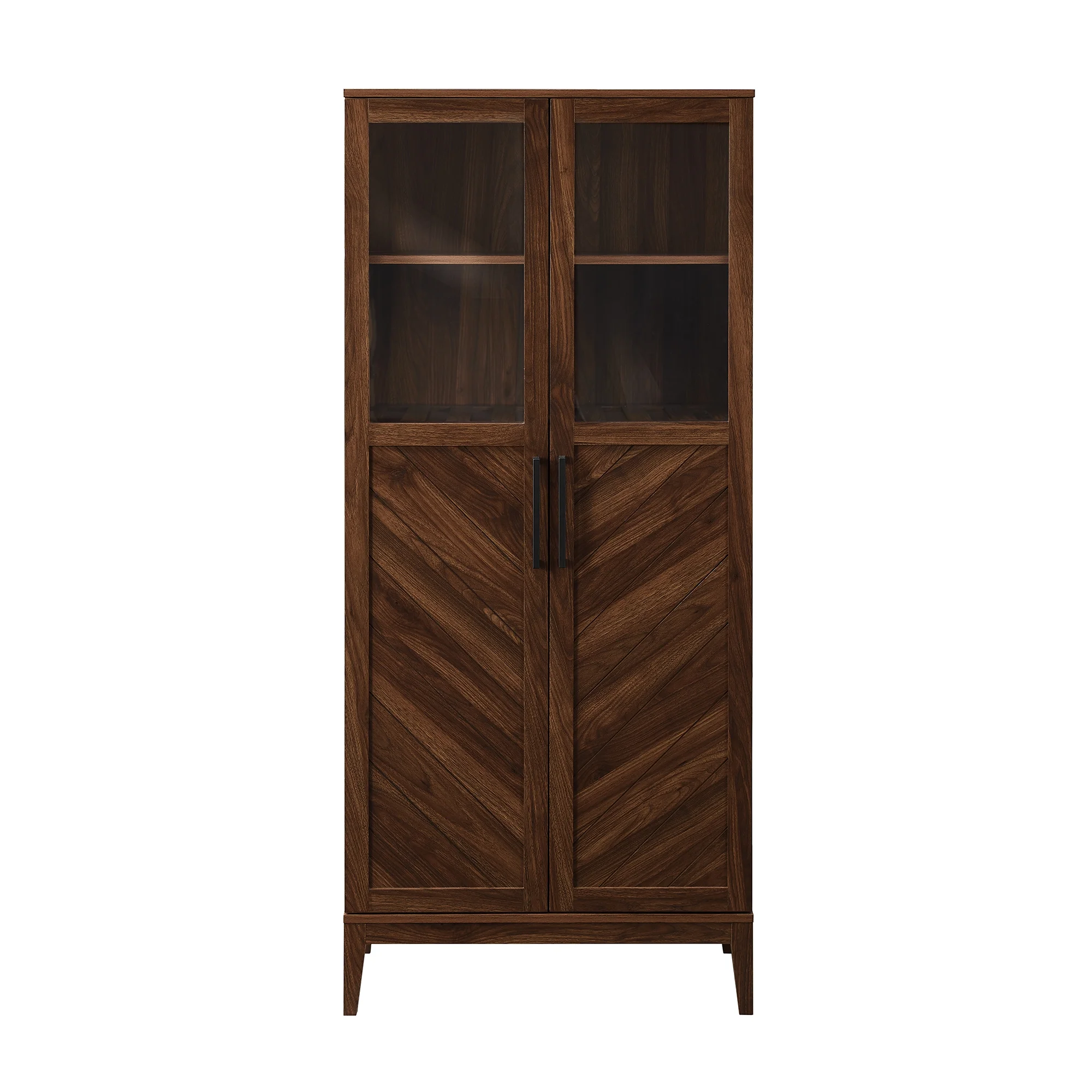 Walker Edison Mid Century 2-Door Chevron Bar Storage Cabinet, Dark Walnut