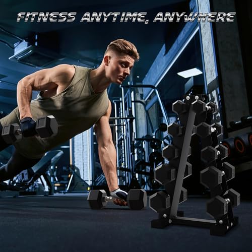 BalanceFrom Rubber Coated Hex Dumbbell Free Hand Weight Set w/Storage Rack, Multiple Options