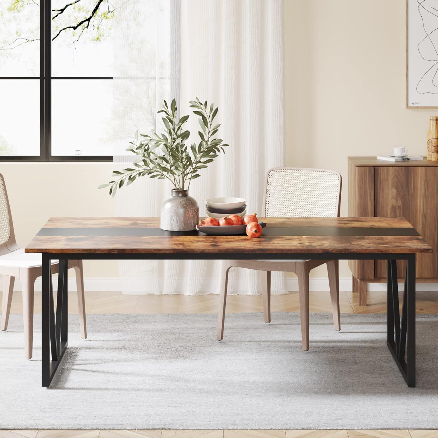 TRIBESIGNS WAY TO ORIGIN Dining Table for 6-8 People, 70.8-inch Rectangular Wood Kitchen Table with Strong Metal Frame, Industrial Large Dining Room Table for Kitchen, Living Room (Rustic Brown)
