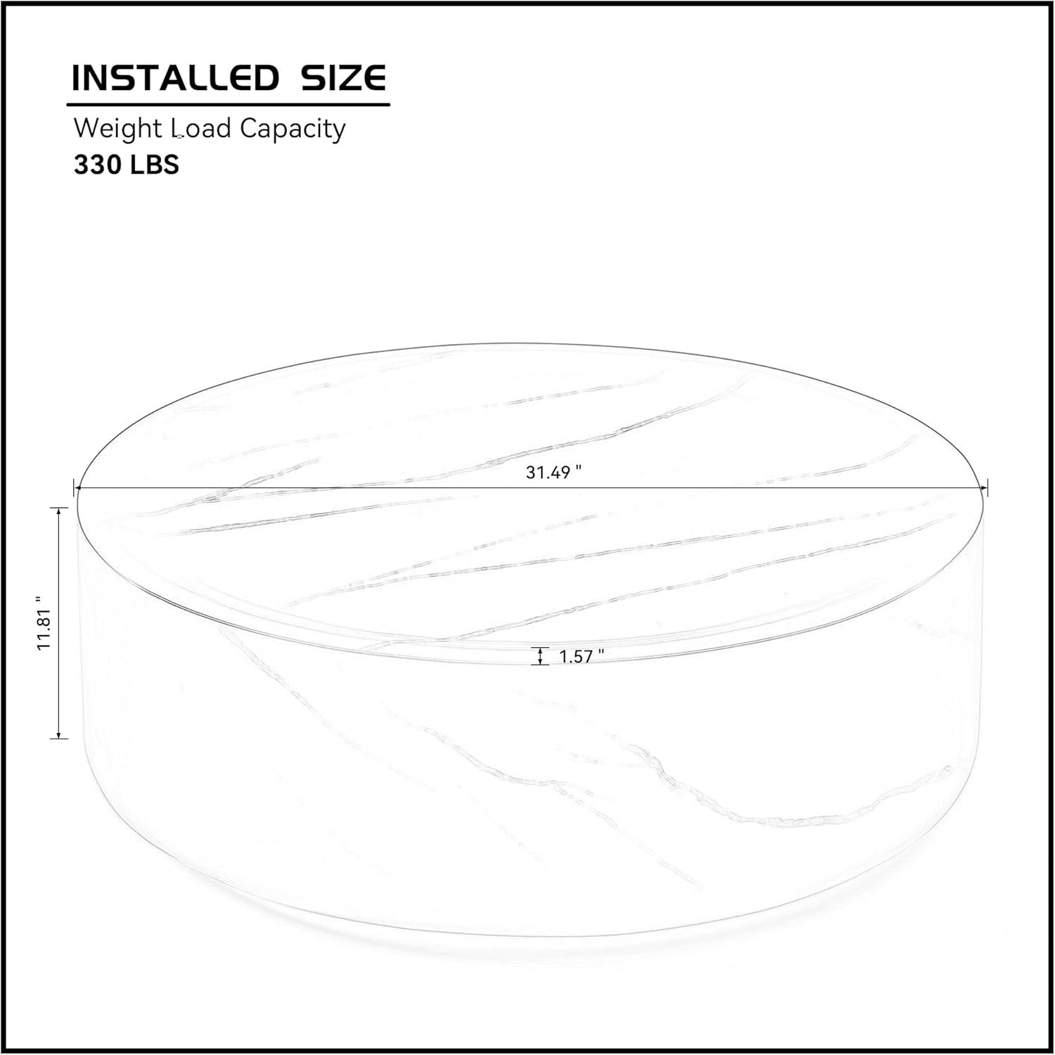 Henf 31.5" Round Marble Coffee Table for Living Room Modern Black Faux Marble Drum Coffee Table Circle Center Table Cocktail Table Sturdy Fiberglass Living Room Table No Need Assembly (Black)