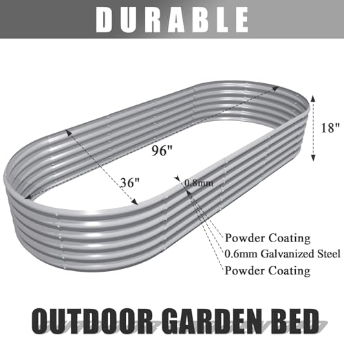 2 Pack 8x3x1.5FT Galvanized Raised Garden Bed Kit Oval Metal Ground Planter Box Outdoor Bottomless Planter Raised Beds for Vegetables Flowers Herbs Fruits, Gray