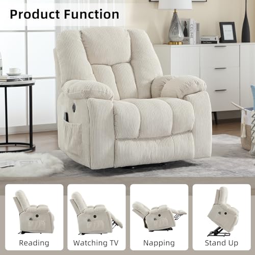 CANMOV Large Power Lift Recliner Chair with Massage, Heat, and USB for Elderly, Overstuffed Wide Recliners, Heavy Duty and Safety Motion Reclining Mechanism, Gray