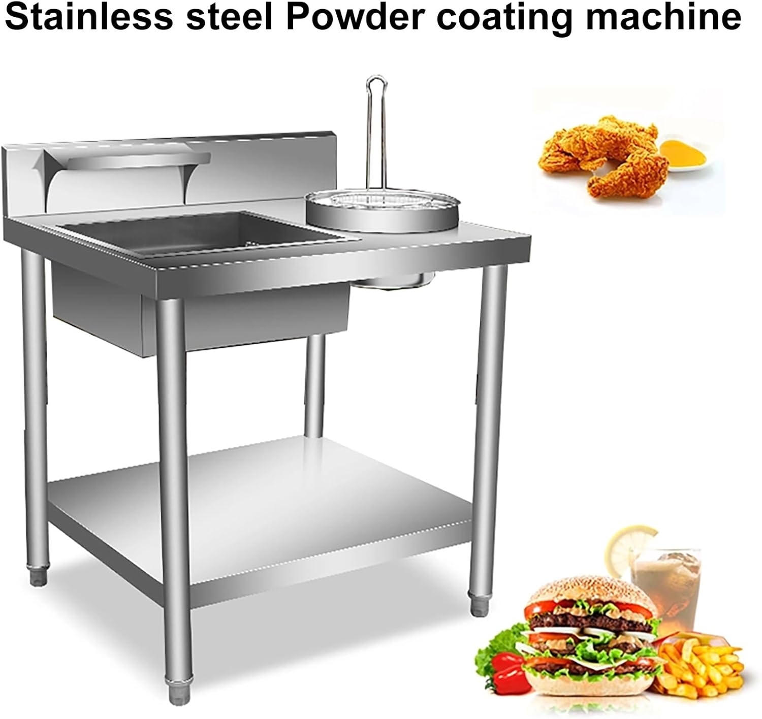 Breading Table Commercial Fried Food Prep Table, Quality Stainless Steel Fried Food Prep Station Heavy Duty Commercial Work Table for Restaurant, Home and Hotel
