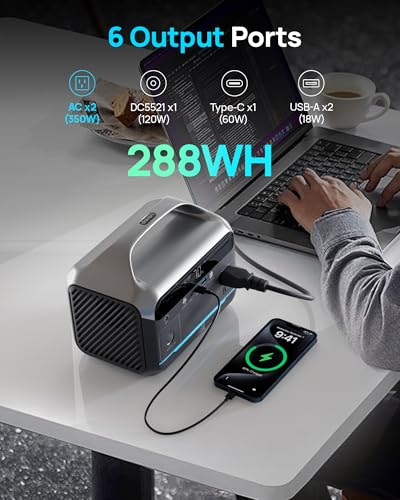 Portable Power Station 300W (600W Surge), 192Wh (60,000mAh) Solar Generator, LiFeP04 Battery with AC & DC Outlets, Power Bank Station for Outdoor Camping, Traveling, Home & Emergency (Solar Optional)