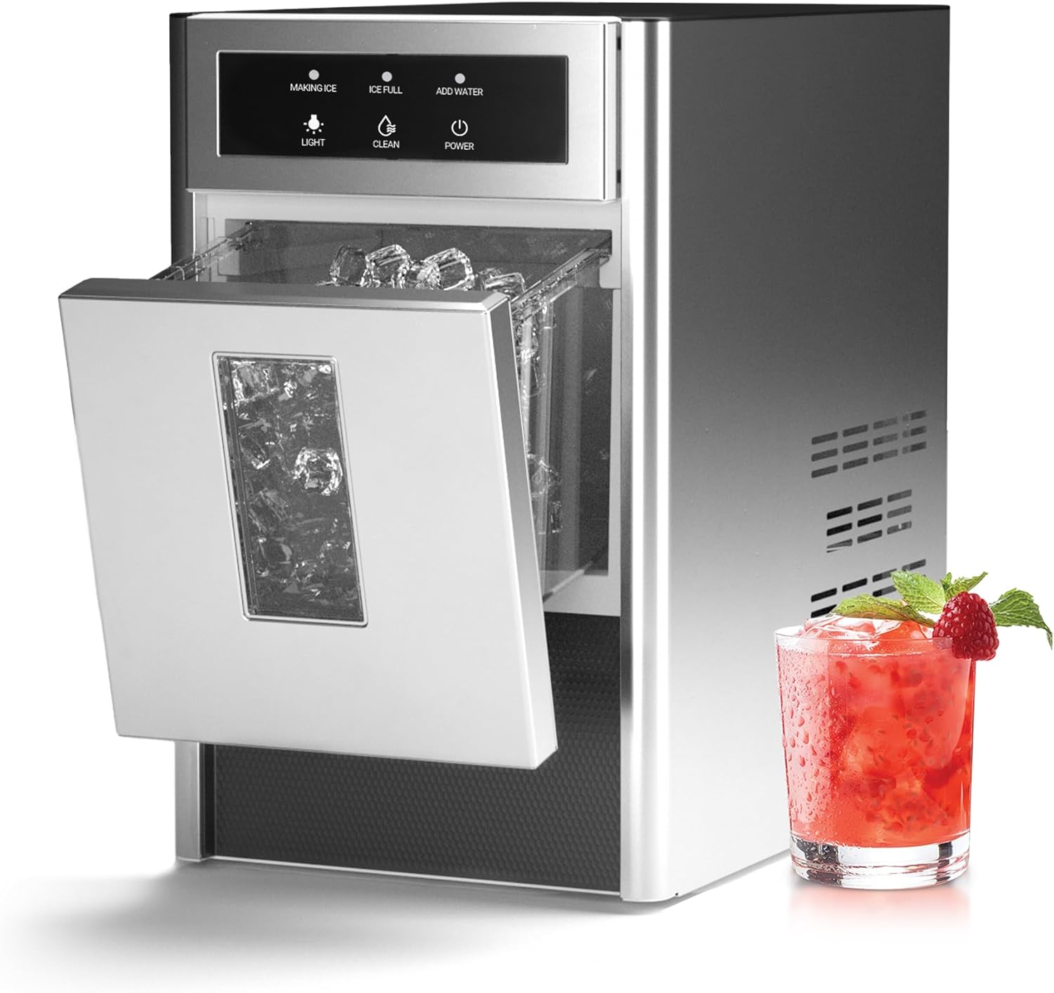 Nugget Ice Maker Countertop, 44 lbs/Day Chewable Ice Maker, One-Click Operation, Two Ways add Water, Self-Cleaning Sonic Ice Maker for Home, Office, Kitchen, RV, Basement Bars
