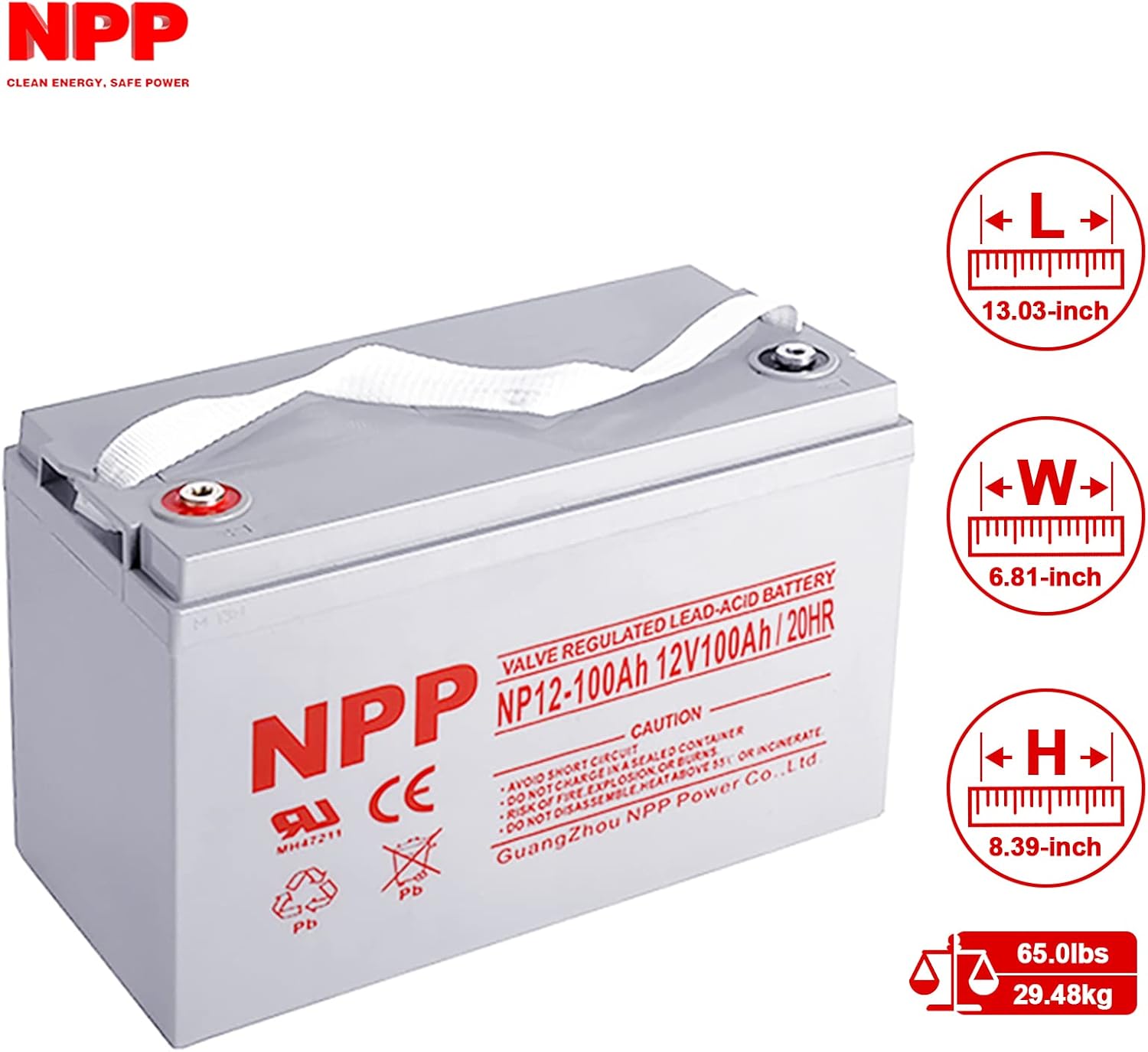 NP12-100Ah Rechargeable AGM 12V 100Ah Deep Cycle Battery for Solar, Wind, RV, Marine, Camping, Wheelchair, Trolling Motor and Off Grid Applications