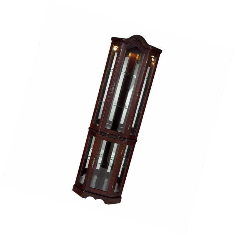 Southern Enterprises Lighted Corner Curio Cabinet, Mahogany