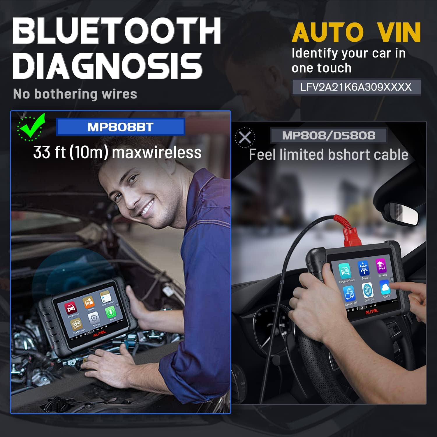 Autel Scanner MaxiPRO MP808BT Pro【with $150 Adaptor kit】, 2022 Newest Car Diagnostic Scan Tool with Advanced Bi-Directional Control, All Systems Diagnosis, 30+ Service, Upgraded of MS906 MP808 DS808