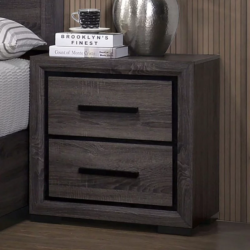 Contemporary 4-pc Queen Size Bed Dresser Mirror Nightstand Bedroom Furniture Grey Paper Veneer