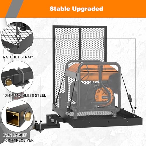 WILDROAD Hitch Cargo Carrier with Ramp 50" x 29" x 4" 500 LBS Folding Trailer Hitch Cargo Carrier Fits 2" Receiver with Hitch Stabilizer and 4pcs Ratchet Straps