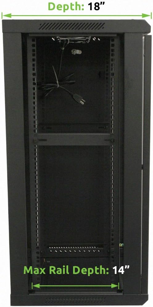 NavePoint 18U Deluxe IT Wallmount Cabinet Enclosure 19-Inch Server Network Rack with Locking Glass Door 16-Inches Deep Black