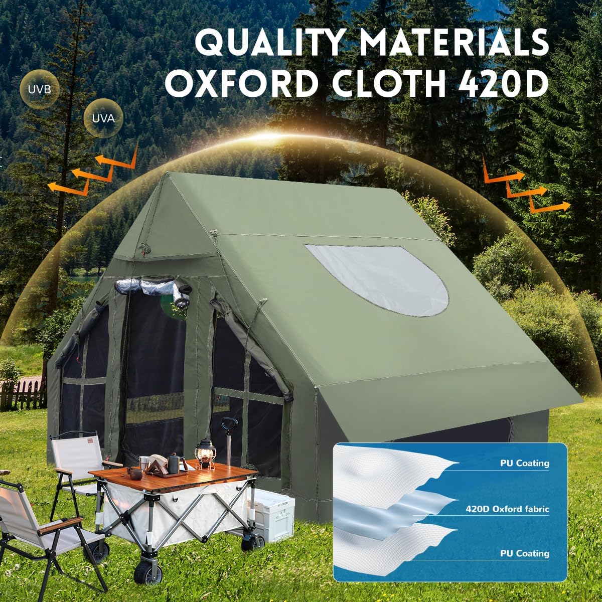 Inflatable Camping Tent with Pump, 4 Season Inflatable Tents for Camping,Inflatable Tent Waterproof Easy Setup Glamping Tent