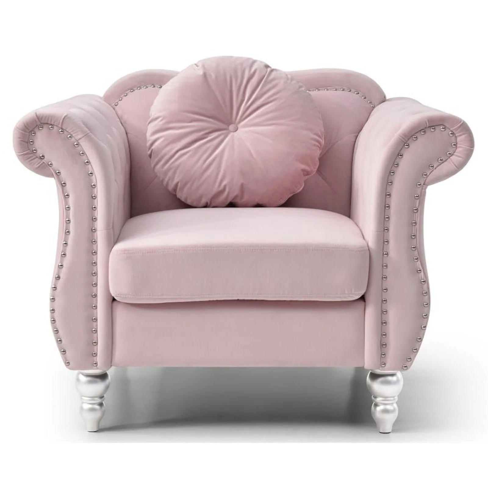 Home Square 2-Piece Furniture Set with Sofa Chaise and Chair in Pink