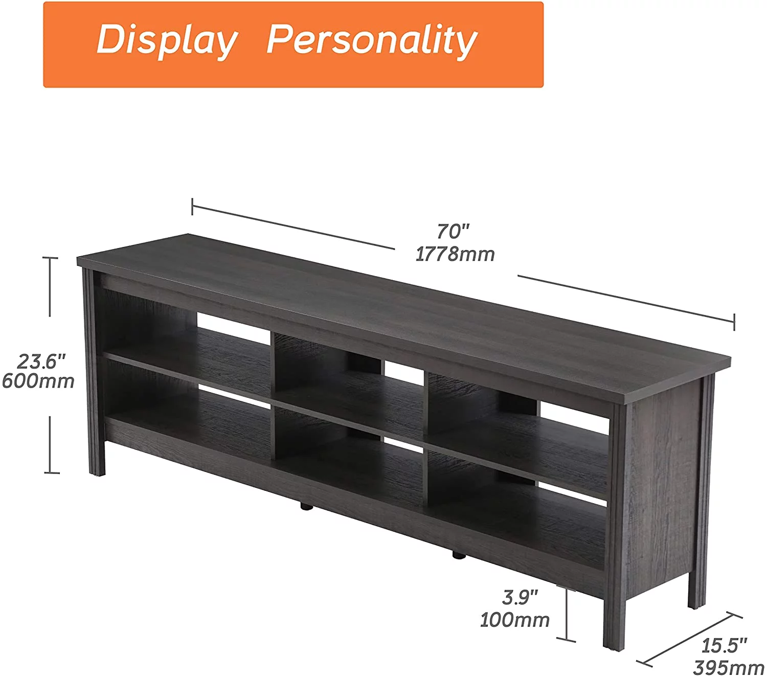 LED TV Stand for 75 inch TV, Black Entertainment Center for 80 inch TV Console Table with 6 Storages for Living Room Bedroom, 70"