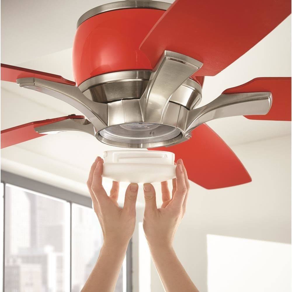 Home Decorators Collection Raymont 52 in. Integrated LED Indoor Brushed Nickel and Red Ceiling Fan with Light Kit and Remote Con