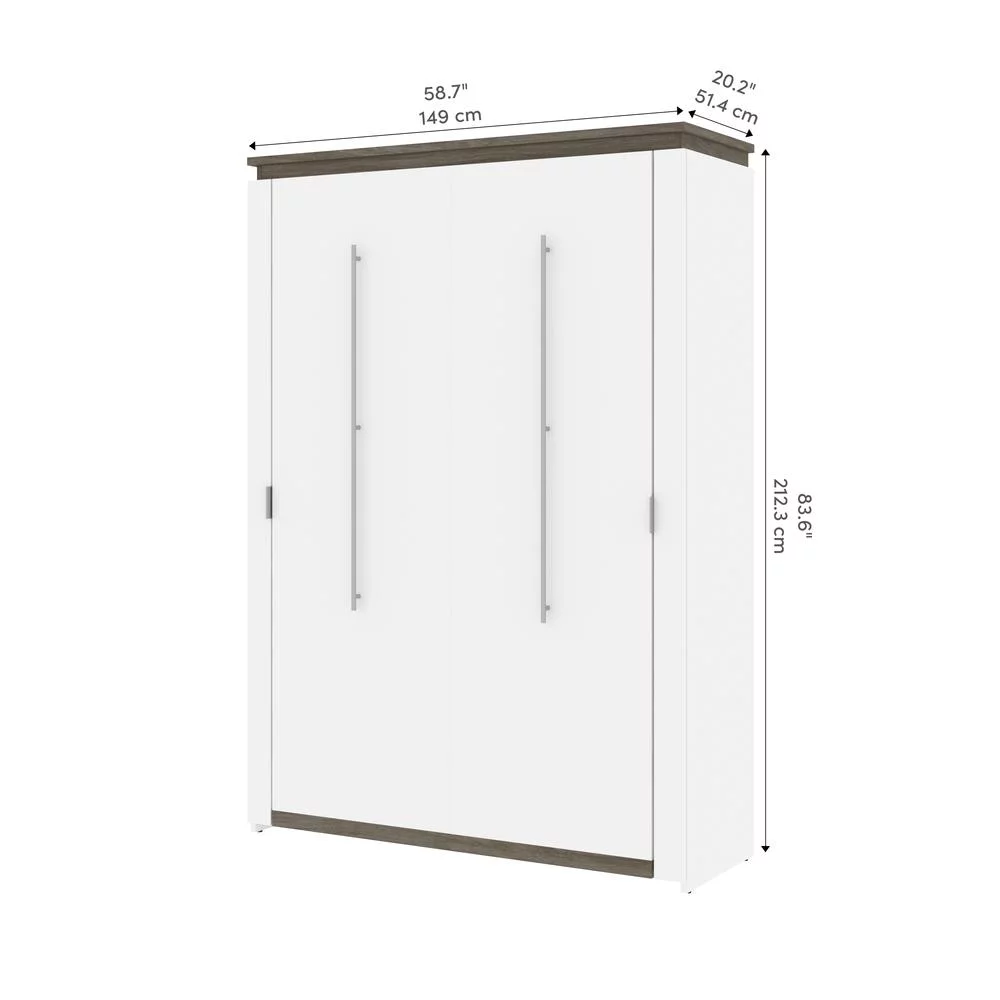 Bestar Orion 61" Full Murphy Bed in White and Walnut Gray