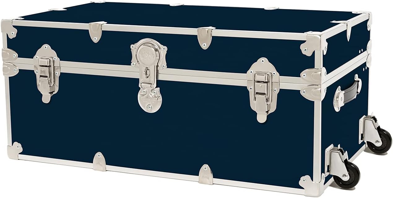 Rhino Trunk & Case Large Armor Trunk with Removable Wheels, Summer Camp, College, Storage 32x18x14 (Black)