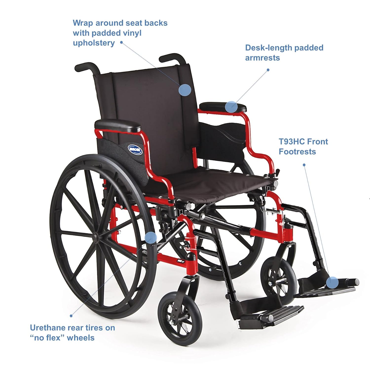 Invacare 9000 XT Wheelchair for Adults | Lightweight Long Term Folding | 16 Inch Seat | Footrests & Desk Arms | Electric Red