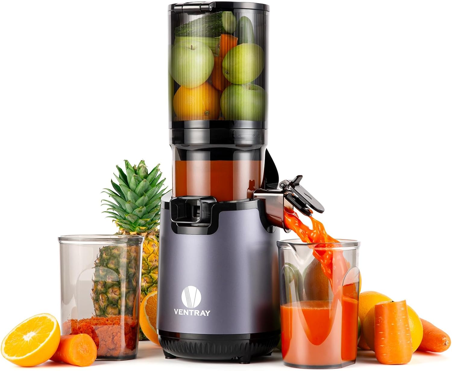 Ventray Slow Masticating Juicer Cold Press Juicer with 5.3" Extra Large 130mm Wide Feed Chute Electric Slow Juicer Machine Fit Whole Fruits Vegetables, High Juice Yield, Easy to Clean with Brush