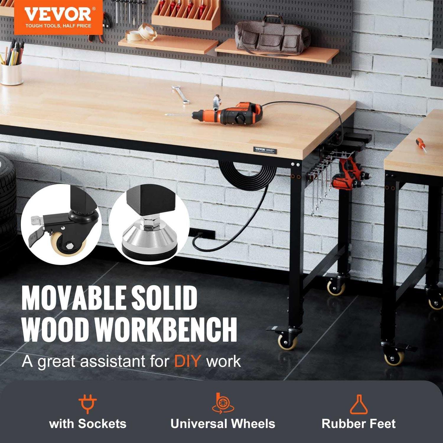 VEVOR Adjustable Workbench Garage Worktable with Universal Wheels - Shop Hardware Tools Online Store